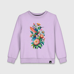 Свитшот хлопковый детский Колибри среди цветов, цвет: лаванда