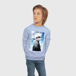 Свитшот хлопковый детский Магическая битва Сатору Годзё в повязке, цвет: мягкое небо — фото 2