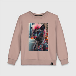 Свитшот хлопковый детский Голубоглазая пантера модница из Нью-Йорка - нейрос, цвет: пыльно-розовый