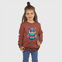 Свитшот хлопковый детский Психоделическая сова, цвет: кирпичный — фото 2