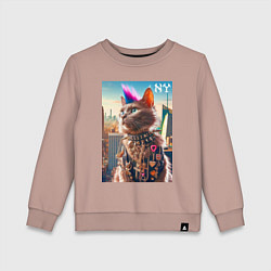 Свитшот хлопковый детский Funny cat punk from New York - ai art, цвет: пыльно-розовый