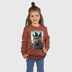 Свитшот хлопковый детский Уличный кот панк музыкант - нейросеть, цвет: кирпичный — фото 2