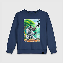 Свитшот хлопковый детский Кёкусинкай каратэ - носорог, цвет: тёмно-синий