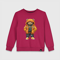 Свитшот хлопковый детский Медведь в тёплой куртке, цвет: маджента