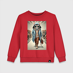 Свитшот хлопковый детский Модный кот в очках на дефиле животных, цвет: красный