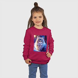 Свитшот хлопковый детский Кот в снегу, цвет: маджента — фото 2