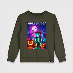Свитшот хлопковый детский Pumpkin and skeleton - neon glow, цвет: хаки