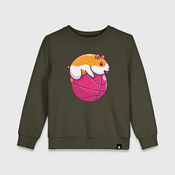 Свитшот хлопковый детский Хомяк баскетболист, цвет: хаки