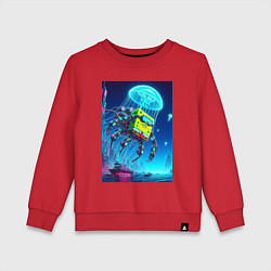Свитшот хлопковый детский Краб Губка Боб в мегаполисе - киберпанк, цвет: красный
