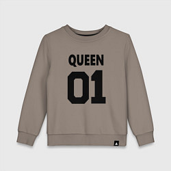 Свитшот хлопковый детский Футбольная надпись черного цвета: 01 королева, цвет: утренний латте