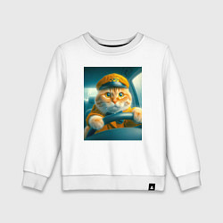 Детский свитшот Рыжий кот опытный водитель - нейроарт