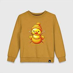 Свитшот хлопковый детский Нейросеть - вязаный утёнок, цвет: горчичный