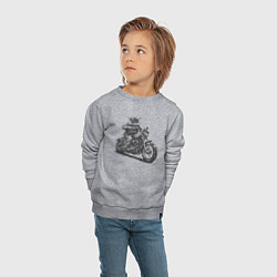 Свитшот хлопковый детский Мейн-кун байкер на мотоцикле чоппере кот, цвет: меланж — фото 2