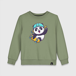 Свитшот хлопковый детский Skater panda, цвет: авокадо