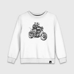 Свитшот хлопковый детский Крыса байкер на мотоцикле чоппере, цвет: белый