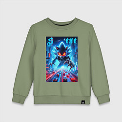 Свитшот хлопковый детский Hedgehog in neon metropolis - ai art, цвет: авокадо