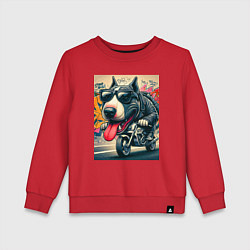 Свитшот хлопковый детский Бультерьер управляет мотоциклом - граффити, цвет: красный