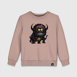 Свитшот хлопковый детский Страшный черный монстрик, цвет: пыльно-розовый