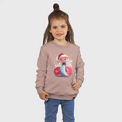 Свитшот хлопковый детский Красная змея с снежинками, цвет: пыльно-розовый — фото 2