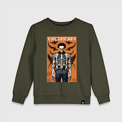 Свитшот хлопковый детский Cool skeleton - halloween poster, цвет: хаки