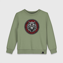 Свитшот хлопковый детский Скандинавский волк, цвет: авокадо