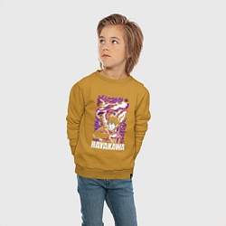 Свитшот хлопковый детский Человек-бензопила Аки Хаякава и демон, цвет: горчичный — фото 2