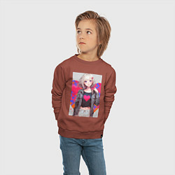 Свитшот хлопковый детский Аниме девочка сердце, цвет: кирпичный — фото 2