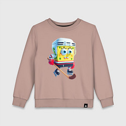 Свитшот хлопковый детский Губка Боб хоккейный нападающий - нейроарт, цвет: пыльно-розовый