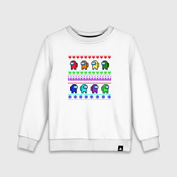 Свитшот хлопковый детский Among Us - ornament ugly new year, цвет: белый