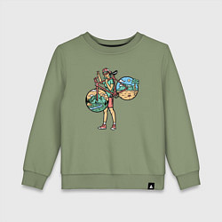 Свитшот хлопковый детский Девушка с великом, цвет: авокадо