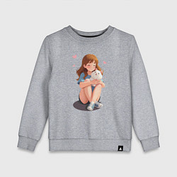 Свитшот хлопковый детский Белый хомяк и счастливая девушка, цвет: меланж