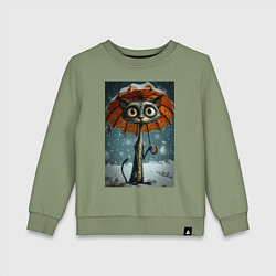 Свитшот хлопковый детский Уличный кот под мокром снегом, цвет: авокадо