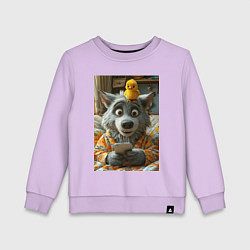 Свитшот хлопковый детский Волк и цыпа, цвет: лаванда