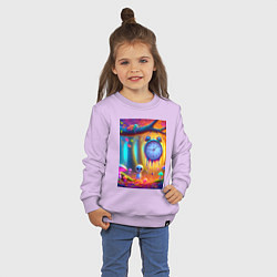 Свитшот хлопковый детский Психоделический осенний фрагмент с будильником, цвет: лаванда — фото 2
