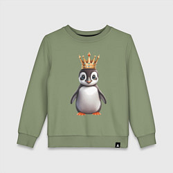 Свитшот хлопковый детский Пингвинчик в короне, цвет: авокадо