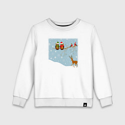 Свитшот хлопковый детский Новогодние птицы на ветке, цвет: белый