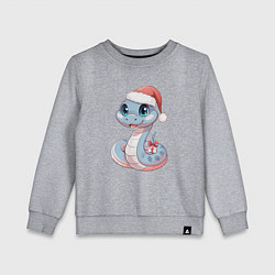 Свитшот хлопковый детский Голубая новогодняя змея с подарком, цвет: меланж