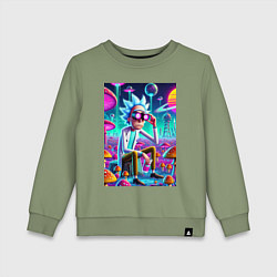 Свитшот хлопковый детский Рик в неоновых очках среди грибов, цвет: авокадо