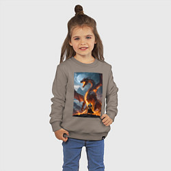 Свитшот хлопковый детский Сражение рыцаря с драконом в стиле Demons Souls, цвет: утренний латте — фото 2