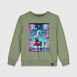 Свитшот хлопковый детский Rick and Morty under the mushrooms, цвет: авокадо