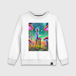 Свитшот хлопковый детский Morty and Rick on a neon planet, цвет: белый