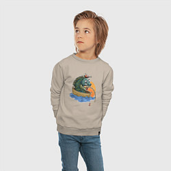 Свитшот хлопковый детский Увлеченная рыба-рыбак ловит рыбу удочкой, цвет: миндальный — фото 2