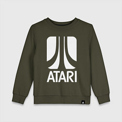 Свитшот хлопковый детский Atari logo white, цвет: хаки