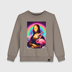Свитшот хлопковый детский Мона Лиза - лампочка и розовый фламинго, цвет: утренний латте