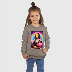 Свитшот хлопковый детский Мона Лиза - лампочка и розовый фламинго, цвет: утренний латте — фото 2