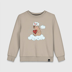 Свитшот хлопковый детский Капибара с сердцем, цвет: миндальный