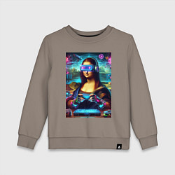 Свитшот хлопковый детский Mona Lisa is an avid gamer - cyberpunk, цвет: утренний латте