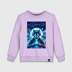 Свитшот хлопковый детский Волчара - крутой геймер, цвет: лаванда