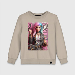 Свитшот хлопковый детский Barbie - punk guitarist ai art, цвет: миндальный