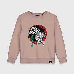 Свитшот хлопковый детский Клинок рассекающий демонов Незуко и Тандзиро круг, цвет: пыльно-розовый